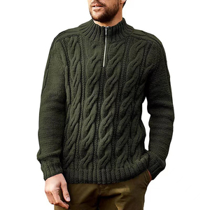 Business Casual Semi Zipper Stand Collar Knit Men's Sweater <b>Light</b> Luxury Style Twisted Knit Solid Color Sweater for Men - Product Image 5