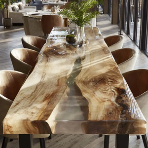 Plateau de table en résine époxy bois de noyer et d'acacia, design océan bleu-vert personnalisé, pour table à manger ou table basse, motif aquarium tropical - Product Image 2