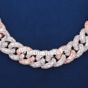 Cadena cubana bicolor hecha a medida con piedras de moissanita D VVS en plata de ley 925 estilo hip hop. - Product Image 3