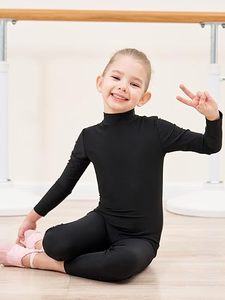 Justaucorps noir à manches longues et col roulé pour filles, en spandex, pour la danse et la gymnastique - Product Image 4
