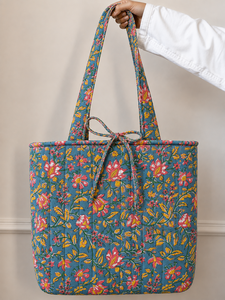 Custom Handmade Quilted Cotton Shoulder Tote Bag Dolly Enterprises Zipper Closure Solid Color Stylish <b>Beach</b> Shopping Grocery - Product Image 6