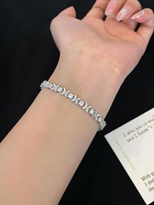 925 Silver Moissanite Bracelet Alternating Floral Princess Design Sparkling Wedding <b>Gift</b> for Women - Product Image 3