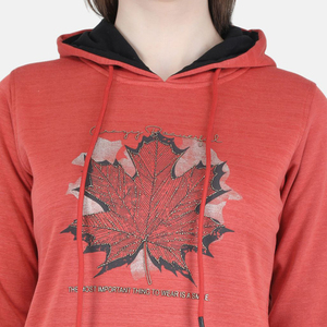 <b>Women's</b> <b>Red</b> Solid Front Hooded <b>Sweatshirt</b> Full Sleeve Casual Knitted Cotton Blend Winter Wear - Product Image 6