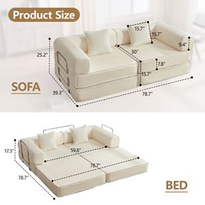 Divano Letto Modulare Convertibile in Corduroy da 78 Pollici con 2 Cuscini, Estensibile e Salvaspazio, Divano da Terra Compresso per Soggiorno - Product Image 4