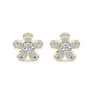 Magnifiques boucles d'oreilles en or massif 14k/18k, bijoux de créateur, fleur de périvinyle en or, boucles d'oreilles à clous en diamant de laboratoire pour femmes. - Product Image 3