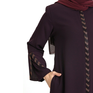Women's Muslim Modest Midi Abaya Embroidery Detail <b>Long</b> <b>Sleeve</b> Solid Color Polyester Customizable Daily Wear Middle East Style - Product Image 5