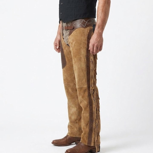 Chaps en cuir de vachette véritable pour homme, style cowboy, avec franges, design poche élégant, nouvelle collection, best-seller en ligne - Product Image 3