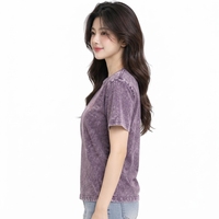 Kaos Wanita Musim Panas Kasual Acid Wash Lengan Pendek Cepat Kering Bernapas Custom Pabrik Ramah Lingkungan Poliester/Katun