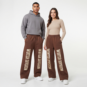Heavy Weight Wide Leg Fleece Sweatpants Women Men Casual 100% Polyester Loose Fit Full Length <b>Elastic</b> <b>Waist</b> Printed <b>Trouser</b> - Product Image 1