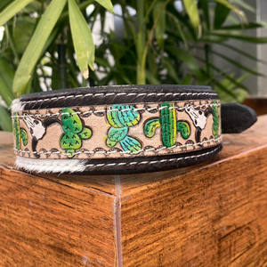 2024 High Quality Adjustable Handmade Tooled Leather Pet Collars Heavy Duty Genuine <b>Hair</b> on Cowhide Leather <b>Padded</b> Puppy Collars - Product Image 3