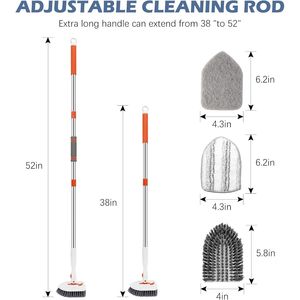 Spazzola per Pavimenti 3-in-1 da 52 Pollici con Manico Regolabile, 3 Spazzole Sostituibili, Pulitore per Doccia con Manico Lungo, Spazzola per Piastrelle e Vasca - Product Image 2