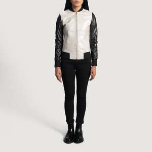 Professional <b>High</b> Quality <b>Leather</b> Women's Jackets <b>Top</b> Selling White Sleeve <b>Leather</b> Jackets For Women - Product Image 5