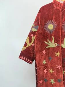 <b>Women</b> Velvet Suzani Embroidery Knitted Cotton Filled Bomber <b>Jacket</b> Floral Bohemian Ethnic Designer Lightweight - Product Image 6