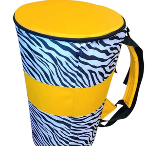 Mochila con estampado de cebra estilo africano diseñada para transportar instrumentos musicales como un tambor djembé - Product Image 1
