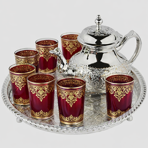 Juego de Té Bohemio Marroquí de Aleación de Aluminio con 6 Vasos, 1 Bandeja y 1 Tetera en Caja de Regalo - Product Image 1
