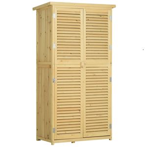 Caseta de Jardín de Madera de 3x5 pies Fácil de Montar, Almacenamiento Exterior con Puertas con Cerradura, Techo de Asfalto, Estructura de PVC, Estilo Natural - Product Image 1