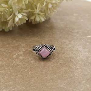 Vintage Handmade Pink Rose Quartz Gemstone Brass <b>Ring</b> 925 Silver Plated Adjustable Square <b>Statement</b> Boho Hippie Unisex <b>Ring</b> - Product Image 1