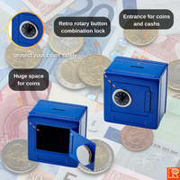 Boîte à monnaie en métal bleu personnalisée Kwang Hsieh avec serrure à combinaison à 2 chiffres, couleurs et logo personnalisables disponibles