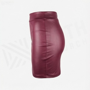 Jupe crayon mini taille haute pour femme, couleur unie, en similicuir PU, satinée, sexy, brillante, style toutes saisons - Product Image 3