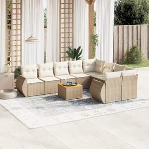 Grand ensemble de canapés de jardin en rotin PE résistant aux UV, couleur beige, mobilier d'extérieur en matériaux durables - Product Image 1