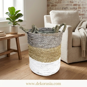 Paniers de rangement tissés à la main en jonc de mer naturel, multifonctionnels, écologiques, personnalisés, de haute qualité, décoration intérieure, Dekor Asia - Product Image 5
