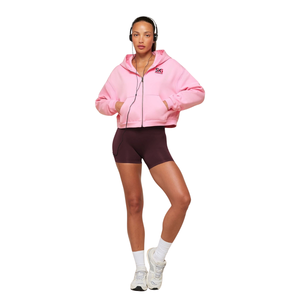 <b>Pink</b> Women Zip Up Hoodie <b>Cropped</b> Sweatshirt Loose Fit Hooded Jacket Casual Streetwear - Product Image 2