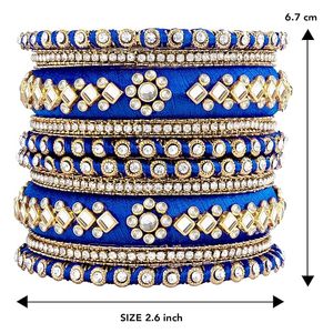 Brazaletes Étnicos de Hilo de Seda Azul con Incrustaciones de Kundan, Chapados en Oro de 18K, Hechos a Mano, Joyería de Moda para Mujeres y Niñas, Ideales para Fiestas - Product Image 4