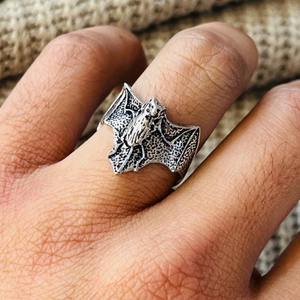 Gothic Bat Shape Brass <b>Ring</b> Oxidized Silver Plated Punk Biker <b>Statement</b> Wholesale <b>Ring</b> For Men's - Product Image 5