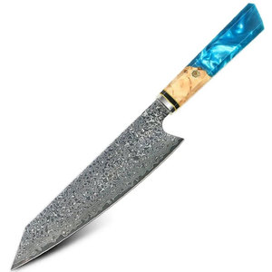 Cuchillo de Chef SHEARS BEAUTY de Acero Damasco Grado A+ con Mango de Resina Azul e Incrustaciones de Madera, Diseño Personalizable - Product Image 1