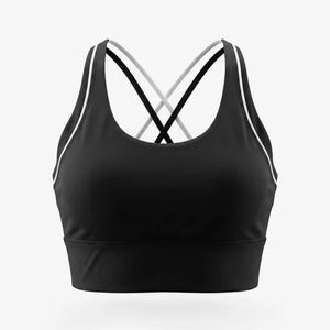 Débardeur de sport noir pour femme, coupe ajustée, col rond, sans manches, extensible, avec bretelles croisées, pour l'entraînement et le fitness - Product Image 1