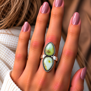 Anillo de Plata Turquesa Palomino Hecho a Mano Estilo Bohemio Occidental Joyería con Piedras Preciosas Anillo Ajustable de Moda del Suroeste - Product Image 2