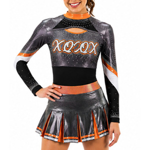 Uniforme de Animadoras Personalizado Sublimado, Brillante, Metálico, Cuello Alto, Conjunto de Uniforme de Animadoras para Mujeres Adultas, Poliéster Brillante - Product Image 1