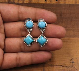 Boucles d'oreilles pendantes en argent sterling 925 avec turquoise en forme de goutte d'eau, serties clos, faites à la main, cadeau de luxe pour mariage ou fiançailles, naturelles - Product Image 2