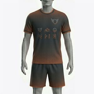 Ensemble d'uniformes de football américain sublimés unisexes, couleur dégradée, col rond, manches courtes, 100% polyester, personnalisable, respirant et anti-humidité - Product Image 1