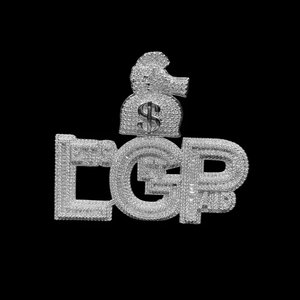 LGP Let's Get Paid Rhodium Plated Iced Out <b>Letter</b> Diamond Pendant Necklace for Men's Party Occasion - Product Image 1