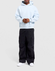 Sweat à capuche oversize pour homme, bleu clair uni, en molleton de coton, style streetwear décontracté, avec poche kangourou, manches longues - Product Image 3