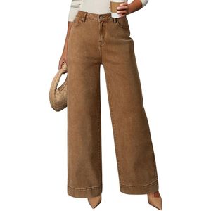 Jeans en denim pour femmes, 100% coton, pantalon à jambes larges personnalisé, taille haute décontractée, mode streetwear - Product Image 3