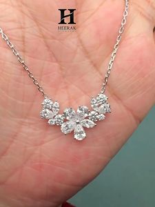 Luxury Floral Cluster Diamond Pendant Necklace 925 Sterling <b>Silver</b> Marquise and Pear Cut Statement Pendant for Women Bridal Jewe - Product Image 3