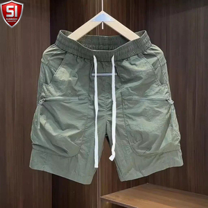 Men's Summer Eco-Friendly Polyester Casual <b>Overalls</b> <b>Shorts</b> Drawstring Closure Solid Color Quick Drying Straight Quarter Design - Product Image 2