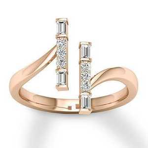 14k Rose Gold Diamond <b>Ring</b> With <b>Emerald</b> Cut And Round Diamonds Classic Engagement <b>Band</b> For Women - Product Image 5