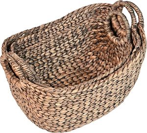 Water Hyacinth Laundry <b>Basket</b> <b>Large</b> Woven <b>Storage</b> <b>Basket</b> Handmade Natural Home Organizer Supplier Made In Vietnam - Product Image 2
