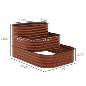 Fioriera Rialzata a 3 Livelli Marrone 62.25x43x32.25 con Fondo Aperto per Ortaggi Erbe Aromatiche Fiori - Forniture da Giardino - Product Image 3