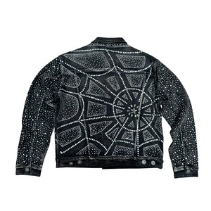 Men Rhinestone Spiderweb Denim Jacket Distressed Black Trucker Streetwear Coat OEM Custom Fashion - Product Image 2