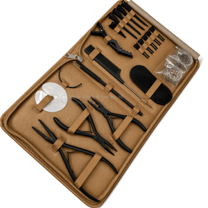 Kit professionnel de pinces à extensions de cheveux I-Tip noir mat avec crochets, perles, boîte, fils et aiguilles en C en acier inoxydable de qualité chirurgicale - Product Image 6