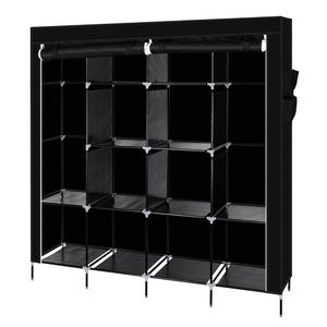 Armadio Portatile Nero da 170 cm con 12 Ripiani e 4 Tasche Laterali per la Conservazione dei Vestiti - Product Image 1