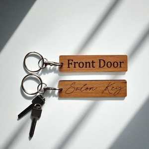 Personalised Wooden Keyring – Custom Oak, Walnut or Cherry – Choice of Fonts – Airbnb <b>Key</b> Tag, Rustic <b>Label</b>, Gift for Him or Her - Product Image 1