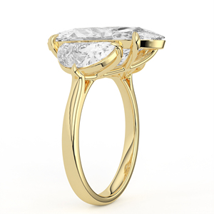 14K 18K Solid Yellow Gold Lab Grown Diamond <b>Ring</b> Oval Cut Center Half <b>Moon</b> Side Stone Trilogy Three Stone Engagement Band - Product Image 3