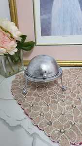 Antique Silverplate Roll Top Butter Dish w/ Glass Insert Ornate Scroll - Product Image 5