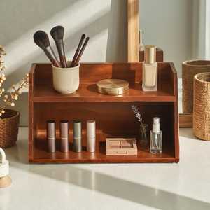 Handmade Wooden Makeup Organizer with Two Shelves for Cosmetics and Beauty <b>Tools</b> Simple Style Storage <b>Box</b> - Product Image 1