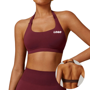 Soutien-gorge de sport sans couture marron pour femme, col halter, sans armatures, uni, style sportif, idéal pour le yoga - Product Image 2